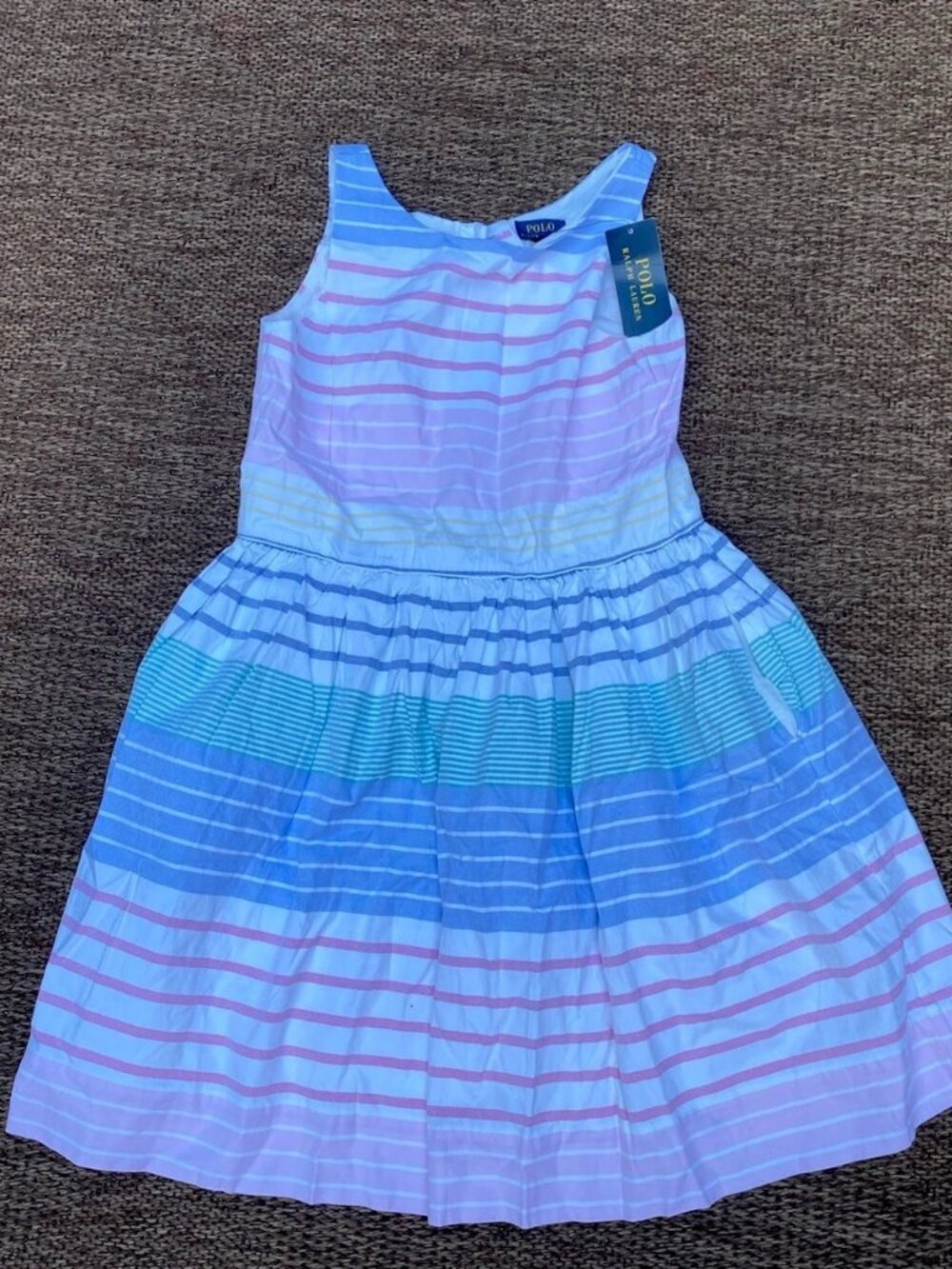 POLO RALPH LAUREN Pastel Striped Cotton Oxford Dress Size 14